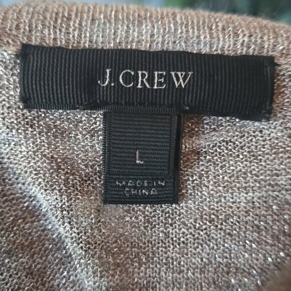 J CREW Relaxed V-neck Metallic Glitter Sweater Top Beige Taupe Gold Holiday Sz L - Picture 8 of 12